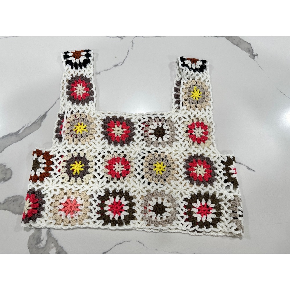 Boho‎ Granny Square Crochet Crop Top Tank One Size Multicolor Festival